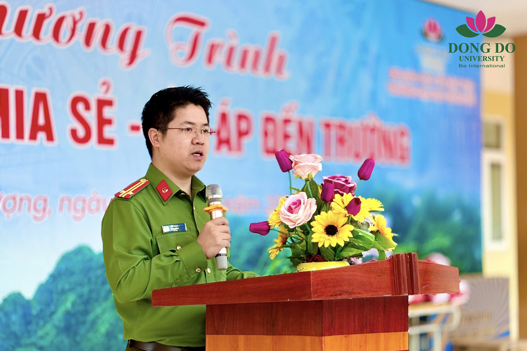 Trung tá Bùi Hạnh Phúc phát biểu tại chương trình