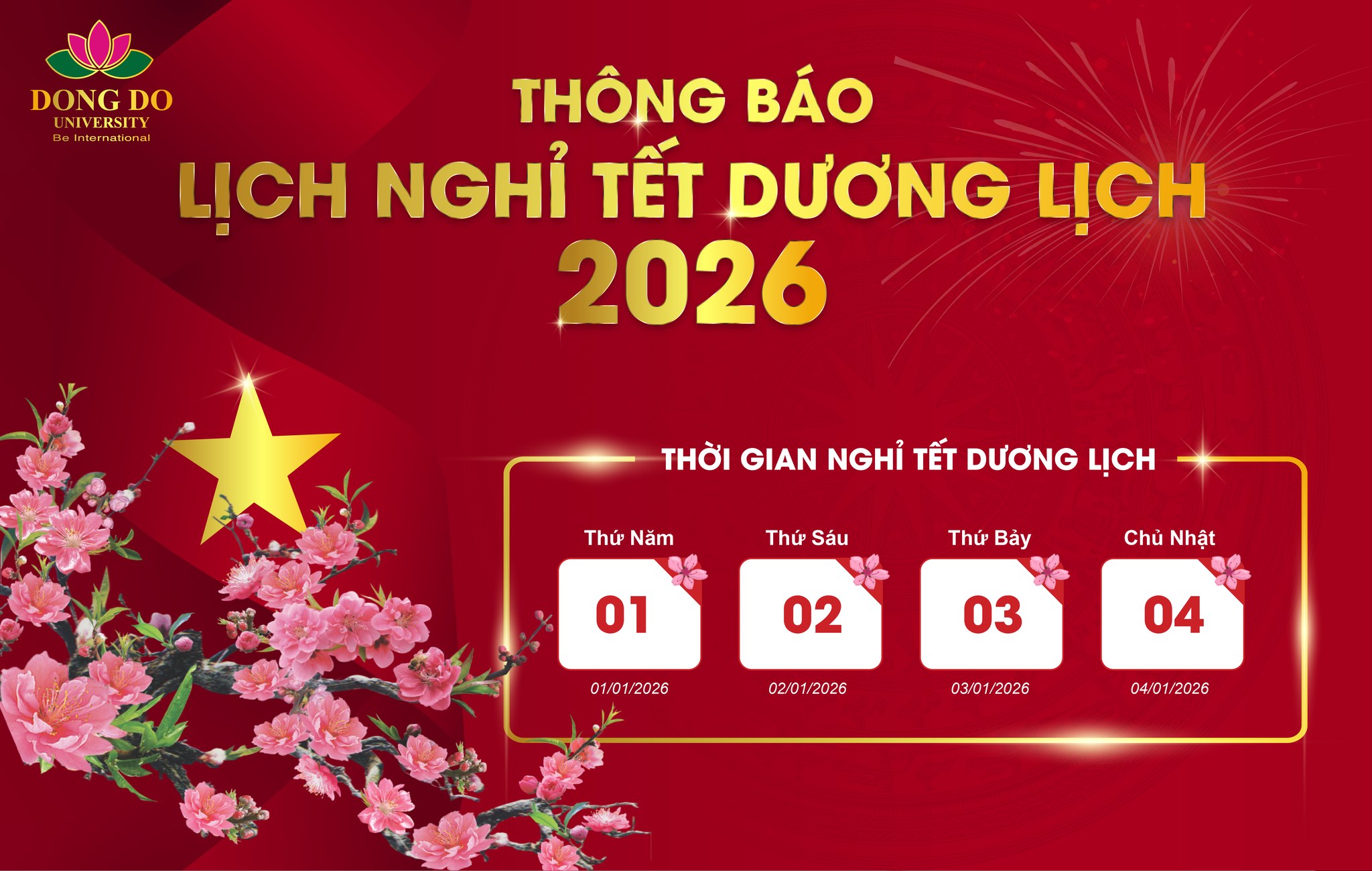 Thông báo lịch nghỉ tết Dương lịch 2026