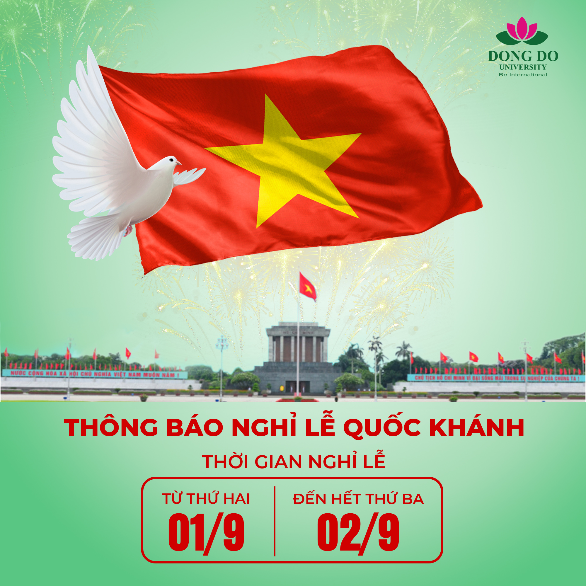 Trường Đại học Đông Đô thông báo lịch nghỉ Lễ Quốc khánh 2/9 năm 2025