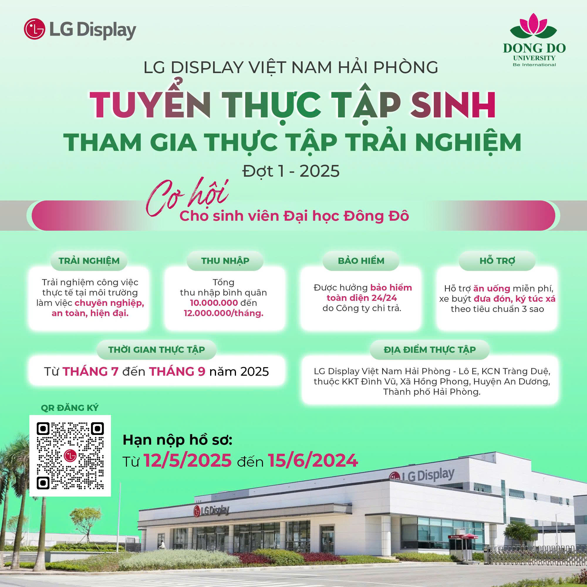 Tuyển sinh viên tham gia chương trình thực tập trải nghiệm tại Công ty TNHH LG Display Việt Nam Hải Phòng – Đợt 1/2025