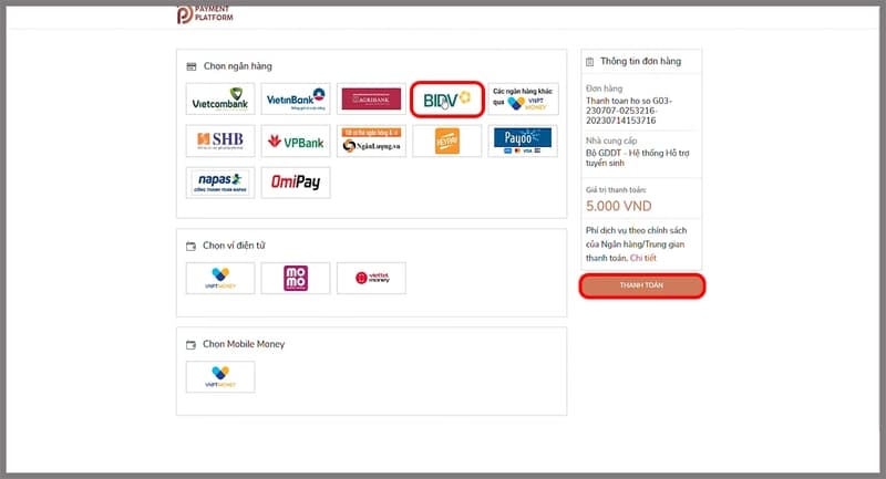 (2) C&aacute;ch thanh to&aacute;n nguyện vọng Đại học 2025 qua t&agrave;i khoản Ng&acirc;n h&agrave;ng BIDV