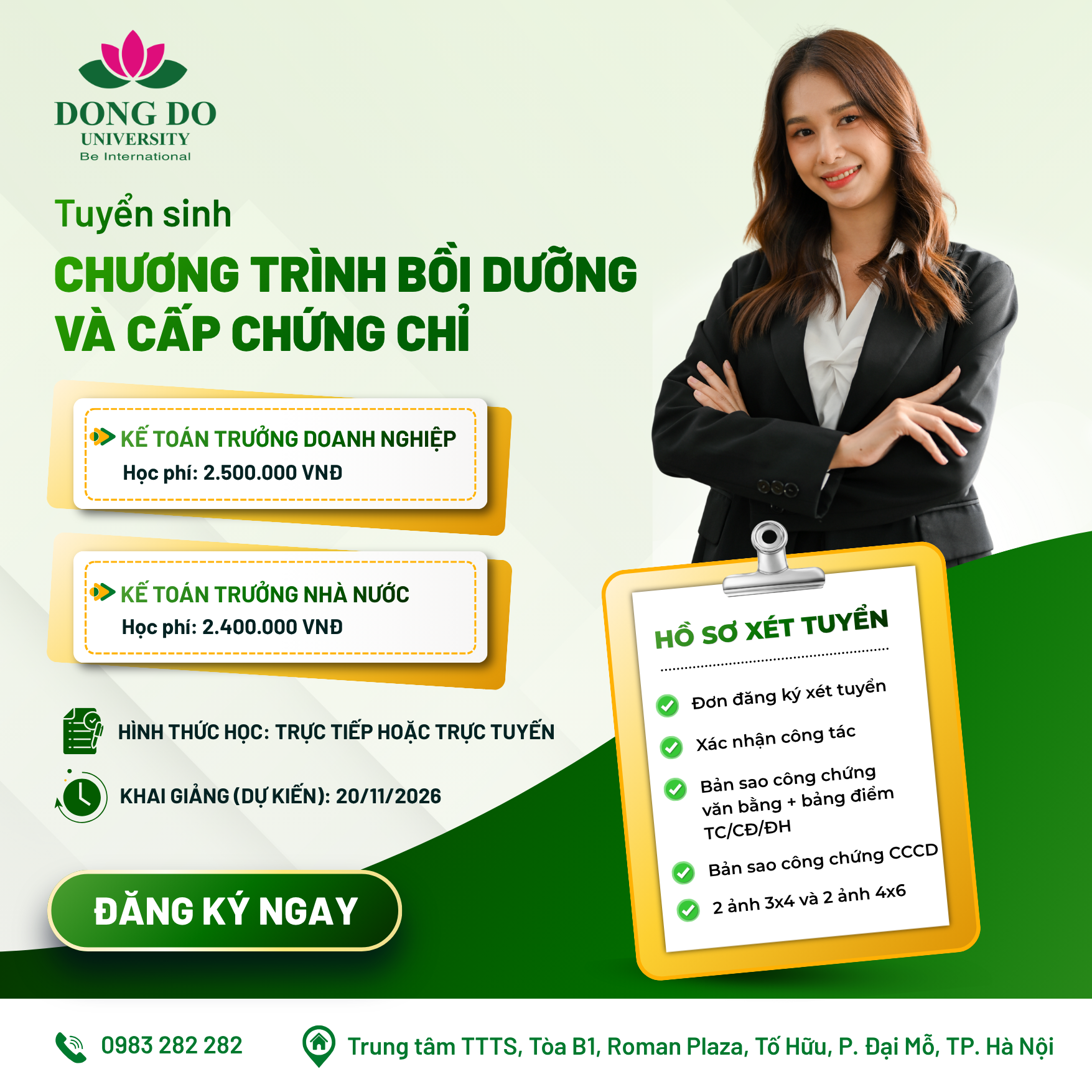 Thông báo tuyển sinh đào tạo các lớp bồi dưỡng và cấp chứng chỉ Kế toán trưởng năm 2026